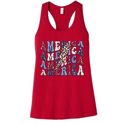America 4th Of July Lightning Bolt Vintage Groovy Womens Tank Top
