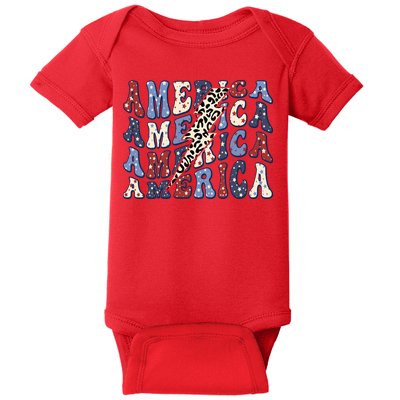 America 4th Of July Lightning Bolt Vintage Groovy Baby Bodysuit