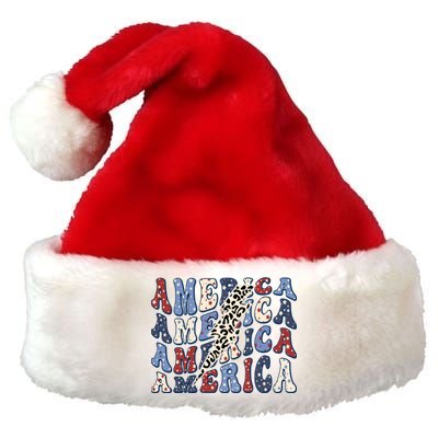 America 4th Of July Lightning Bolt Vintage Groovy Premium Christmas Santa Hat