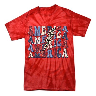 America 4th Of July Lightning Bolt Vintage Groovy Tie-Dye T-Shirt