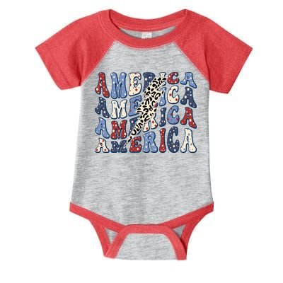 America 4th Of July Lightning Bolt Vintage Groovy Infant Baby Jersey Bodysuit
