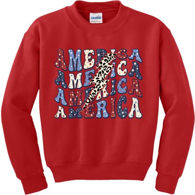 America 4th Of July Lightning Bolt Vintage Groovy Kids Sweatshirt