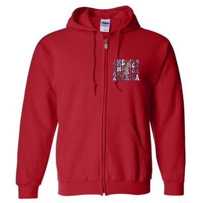 America 4th Of July Lightning Bolt Vintage Groovy Full Zip Hoodie