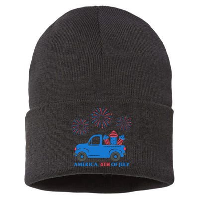America 4th Of July Firework Truck Sustainable Knit Beanie
