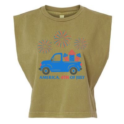 America 4th Of July Firework Truck Garment-Dyed Women's Muscle Tee
