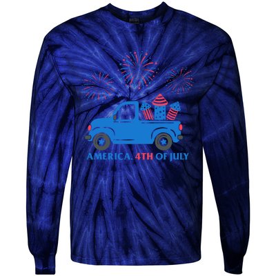 America 4th Of July Firework Truck Tie-Dye Long Sleeve Shirt