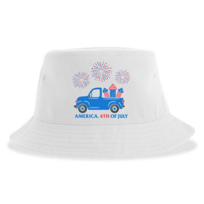 America 4th Of July Firework Truck Sustainable Bucket Hat