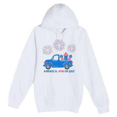 America 4th Of July Firework Truck Premium Pullover Hoodie