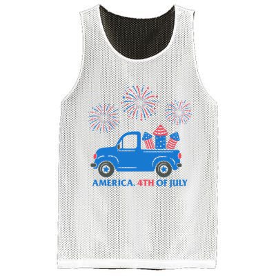 America 4th Of July Firework Truck Mesh Reversible Basketball Jersey Tank