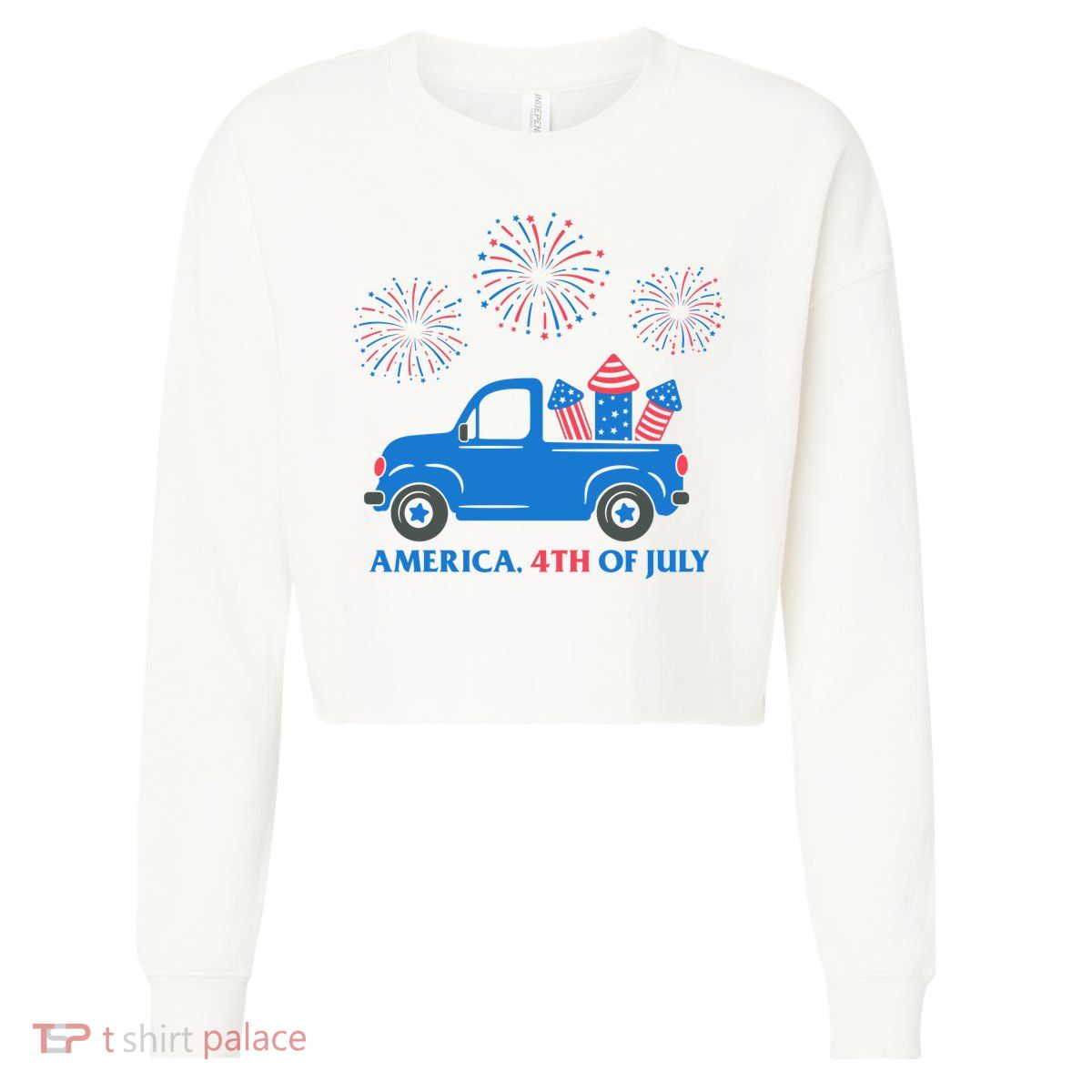 America 4th Of July Firework Truck Cropped Pullover Crew