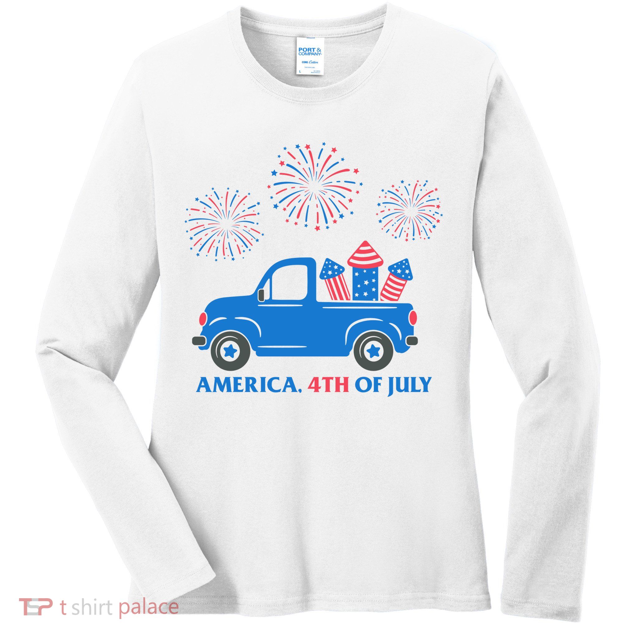 America 4th Of July Firework Truck Ladies Long Sleeve Shirt