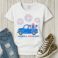 America 4th Of July Firework Truck Womens T-Shirt