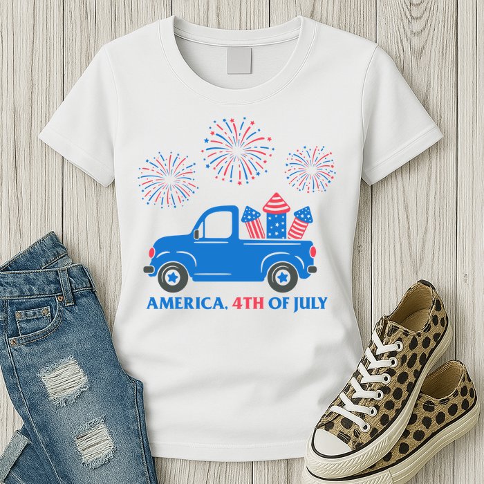 America 4th Of July Firework Truck Womens T-Shirt