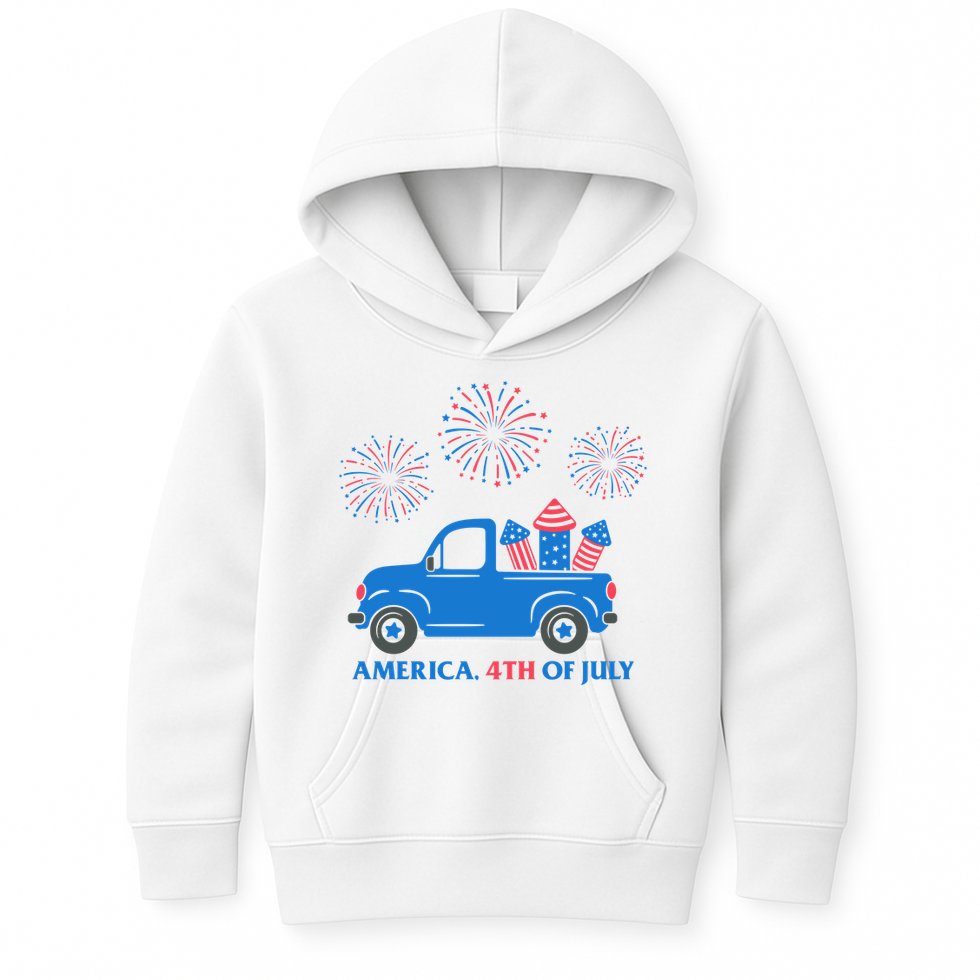 America 4th Of July Firework Truck Kids Hoodie