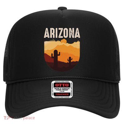 Arizona 48th State Landscape Cactus High Crown Mesh Back Trucker Hat