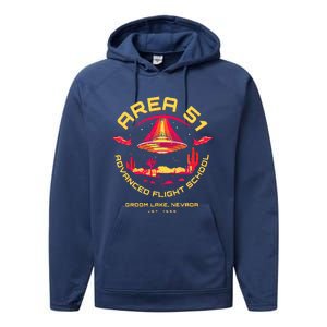 Area 51 Advanced Flight School Groom Lake Nevada Ufo Alien Performance Fleece Hoodie