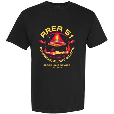 Area 51 Advanced Flight School Groom Lake Nevada Ufo Alien Garment-Dyed Heavyweight T-Shirt