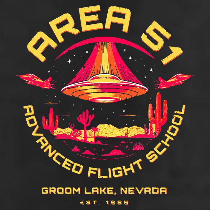 Area 51 Advanced Flight School Groom Lake Nevada Ufo Alien 7 Panel Mesh Trucker Snapback Hat