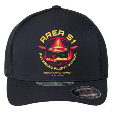 Area 51 Advanced Flight School Groom Lake Nevada Ufo Alien Flexfit Unipanel Trucker Cap