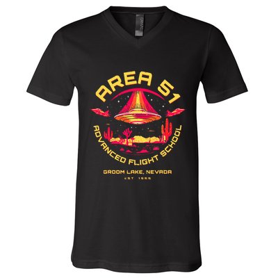 Area 51 Advanced Flight School Groom Lake Nevada Ufo Alien V-Neck T-Shirt