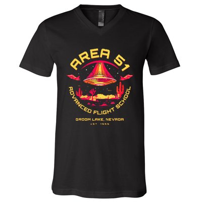 Area 51 Advanced Flight School Groom Lake Nevada Ufo Alien V-Neck T-Shirt