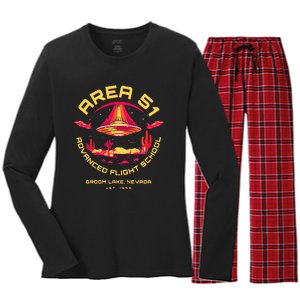 Area 51 Advanced Flight School Groom Lake Nevada Ufo Alien Women's Long Sleeve Flannel Pajama Set 