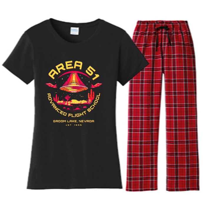 Area 51 Advanced Flight School Groom Lake Nevada Ufo Alien Women's Flannel Pajama Set