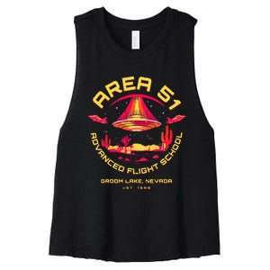 Area 51 Advanced Flight School Groom Lake Nevada Ufo Alien Women's Racerback Cropped Tank