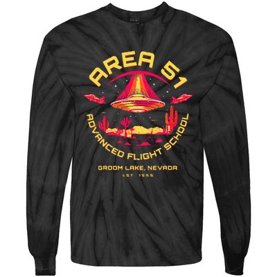 Area 51 Advanced Flight School Groom Lake Nevada Ufo Alien Tie-Dye Long Sleeve Shirt