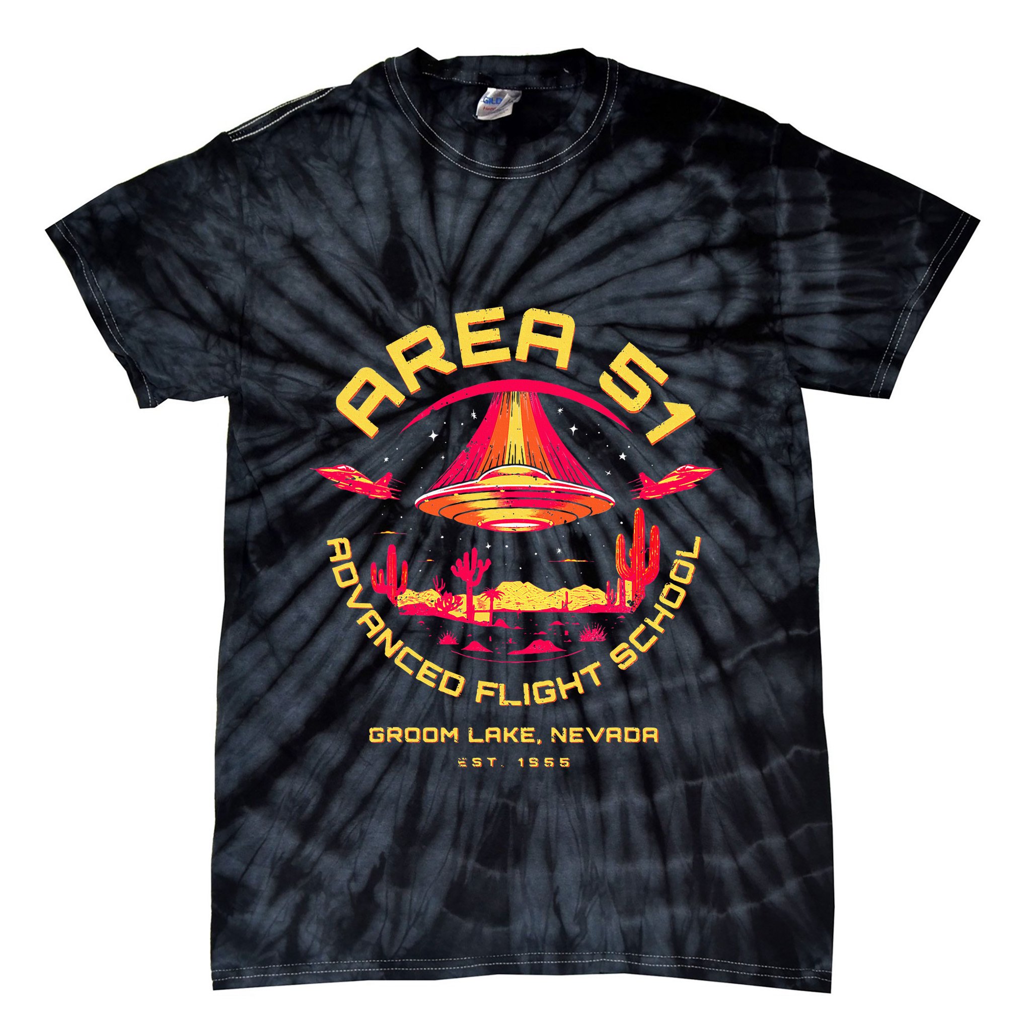 Area 51 Advanced Flight School Groom Lake Nevada Ufo Alien Tie-Dye T-Shirt