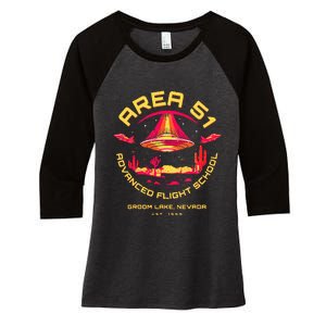 Area 51 Advanced Flight School Groom Lake Nevada Ufo Alien Women's Tri-Blend 3/4-Sleeve Raglan Shirt