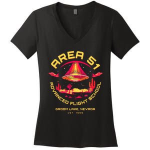 Area 51 Advanced Flight School Groom Lake Nevada Ufo Alien Women's V-Neck T-Shirt