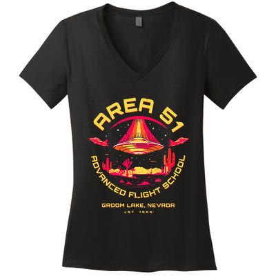 Area 51 Advanced Flight School Groom Lake Nevada Ufo Alien Women's V-Neck T-Shirt