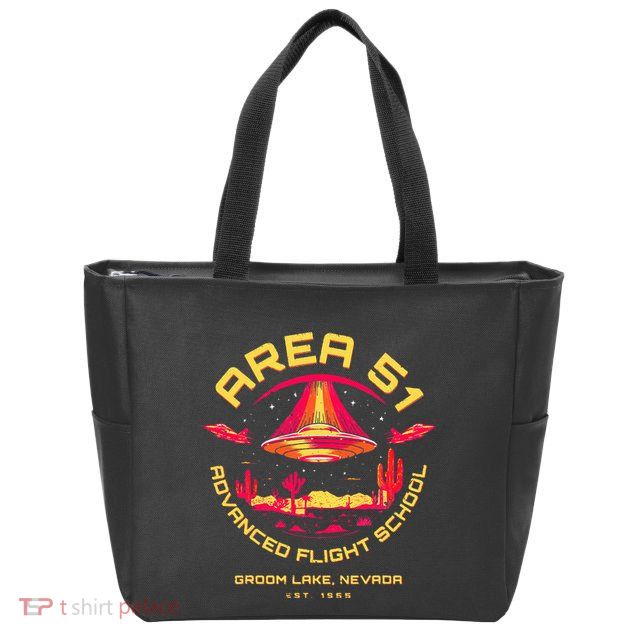 Area 51 Advanced Flight School Groom Lake Nevada Ufo Alien Zip Tote Bag