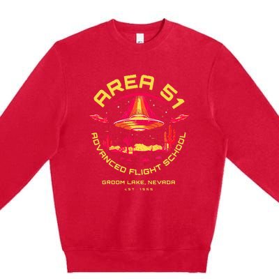 Area 51 Advanced Flight School Groom Lake Nevada Ufo Alien Premium Crewneck Sweatshirt