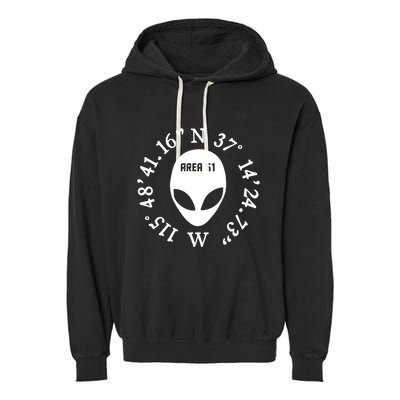 Area 51 Coordinates Ufo Alien Funny Garment-Dyed Fleece Hoodie