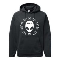 Area 51 Coordinates Ufo Alien Funny Performance Fleece Hoodie