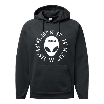 Area 51 Coordinates Ufo Alien Funny Performance Fleece Hoodie