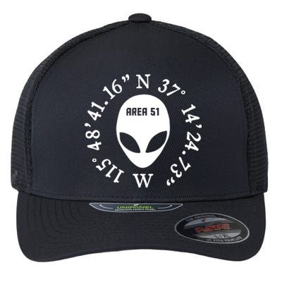 Area 51 Coordinates Ufo Alien Funny Flexfit Unipanel Trucker Cap