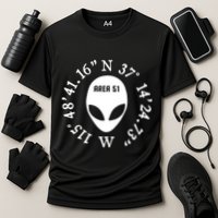 Area 51 Coordinates Ufo Alien Funny Performance Shirt