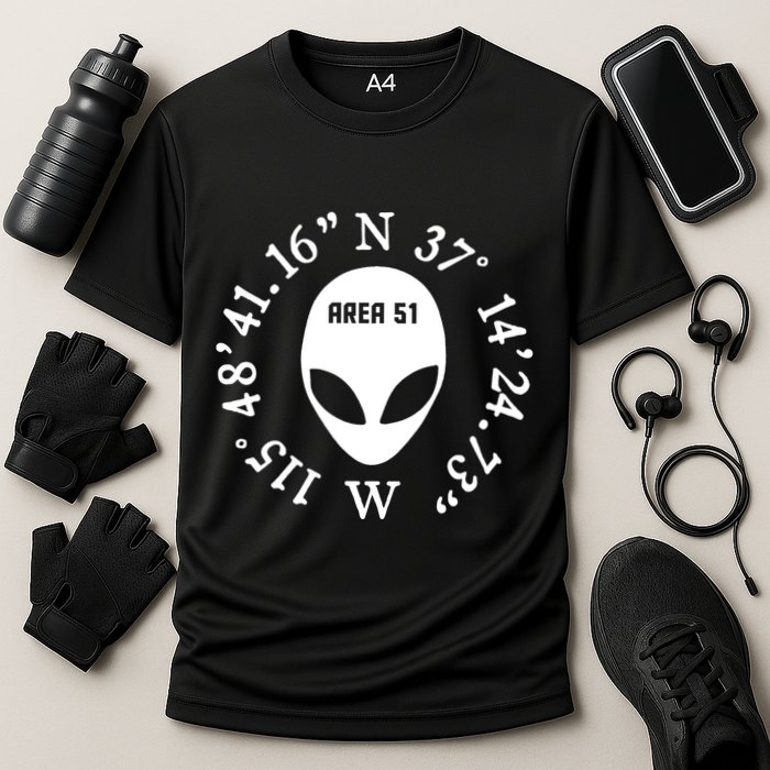 Area 51 Coordinates Ufo Alien Funny Performance Shirt