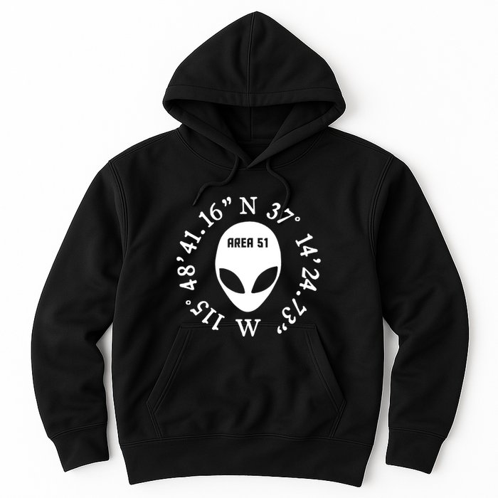 Area 51 Coordinates Ufo Alien Funny Hoodie