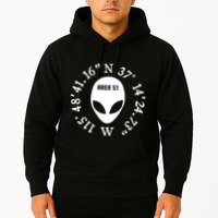Area 51 Coordinates Ufo Alien Funny Hoodie