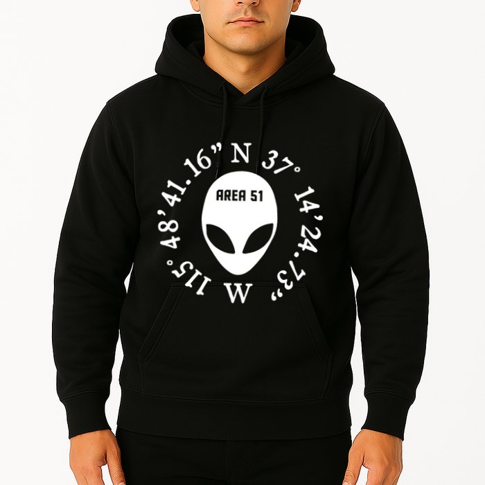 Area 51 Coordinates Ufo Alien Funny Hoodie