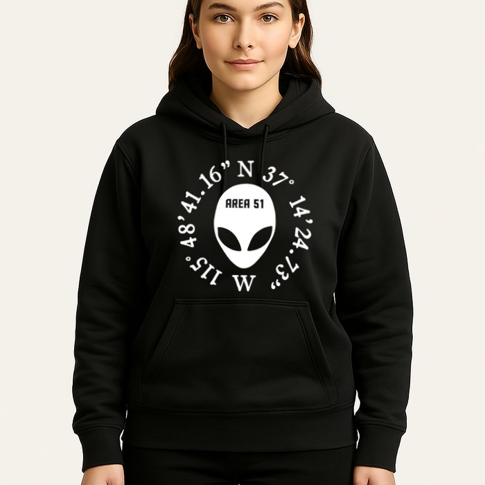 Area 51 Coordinates Ufo Alien Funny Hoodie