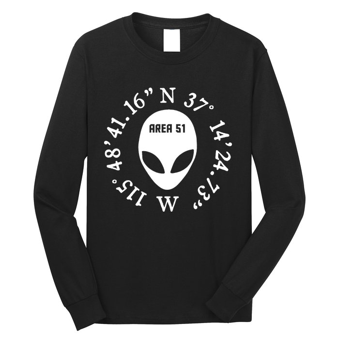 Area 51 Coordinates Ufo Alien Funny Long Sleeve Shirt