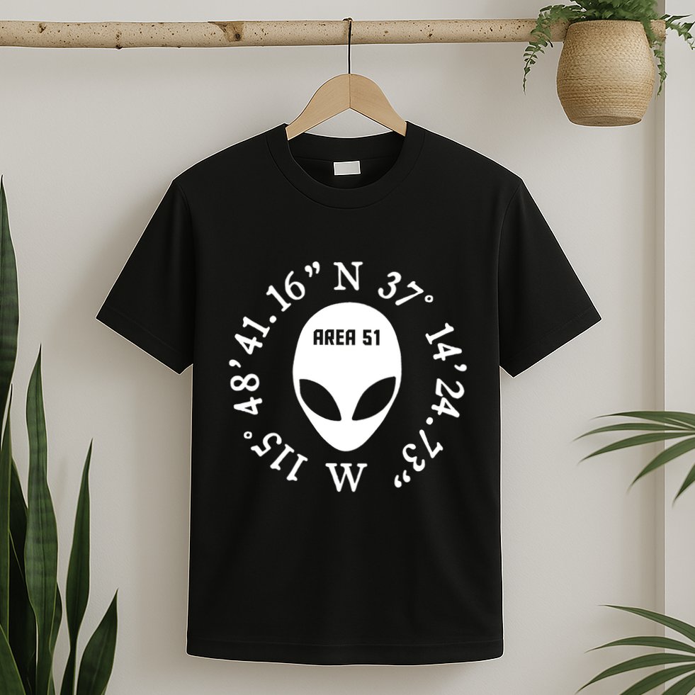 Area 51 Coordinates Ufo Alien Funny T-Shirt