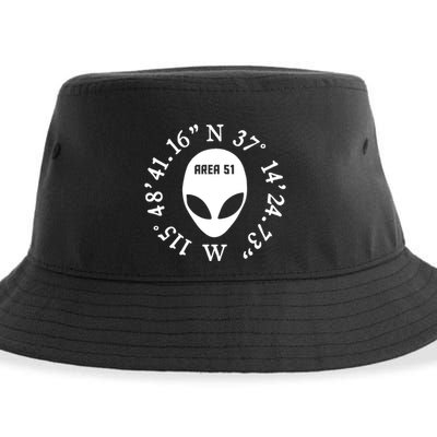 Area 51 Coordinates Ufo Alien Funny Sustainable Bucket Hat