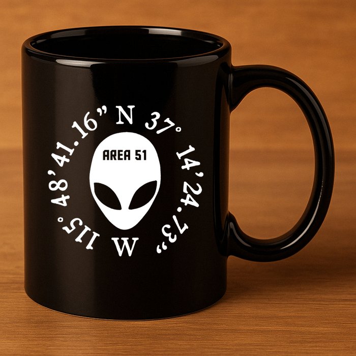 Area 51 Coordinates Ufo Alien Funny 11oz C Handle Ceramic Mug