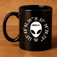 Area 51 Coordinates Ufo Alien Funny 11oz C Handle Ceramic Mug